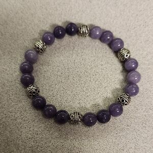 Handmade Lavender Purple Chalcedony Beaded Bracelet with Antique Silver Accents
